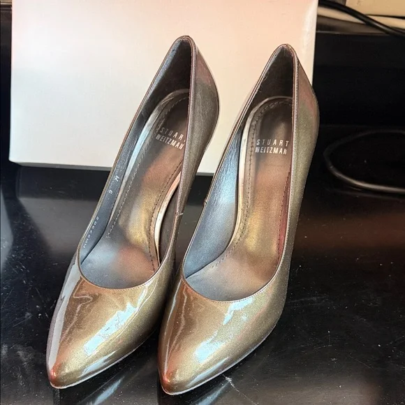 Stuart Weitzman Iridescent Brown Pointed-Toe Stiletto Pumps - Picture 2 of 5